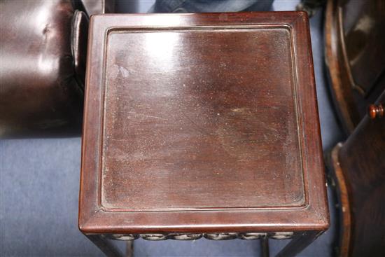 A Chinese carved hardwood nest of five tea tables W.37cm